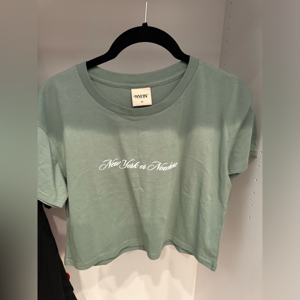 Sage Green New York or Nowhere Crop T-Shirt, XS